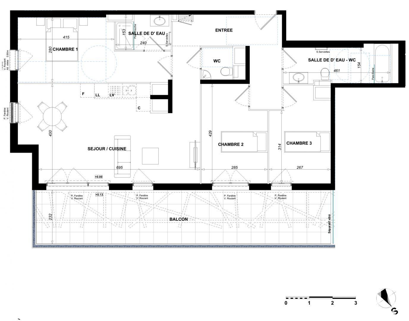 Antibes - 92m² - 4p. - 3ch.