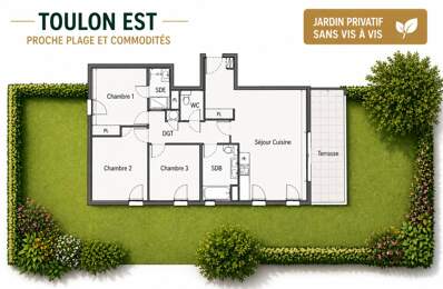 Toulon Cap Brun - Appartement  T4  rez-de-jardin   87.63 m2 neuf — photo du bien