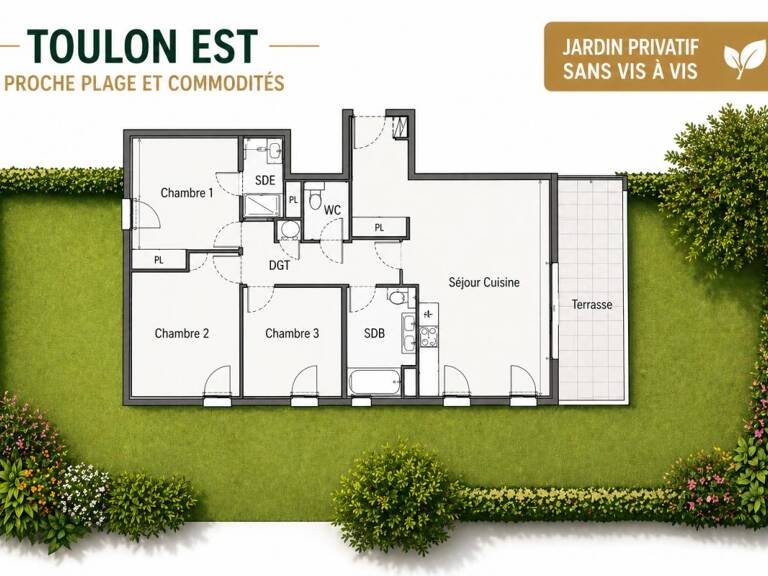 Toulon Cap Brun - Appartement  T4  rez-de-jardin   87.63 m2 neuf — photo 1