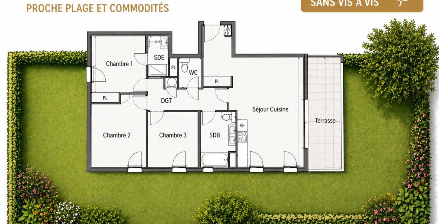 Toulon Cap Brun - Appartement  T4  rez-de-jardin   87.63 m2 neuf — photo 1
