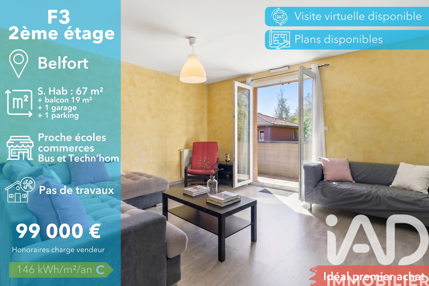 Appartement à vendre, 3 pièces, 66 m², Belfort