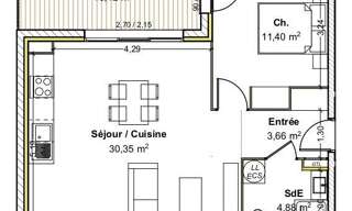 Appartement 2 Pièces 50 m² à vendre à Belleville-en-Beaujolais (69220)
