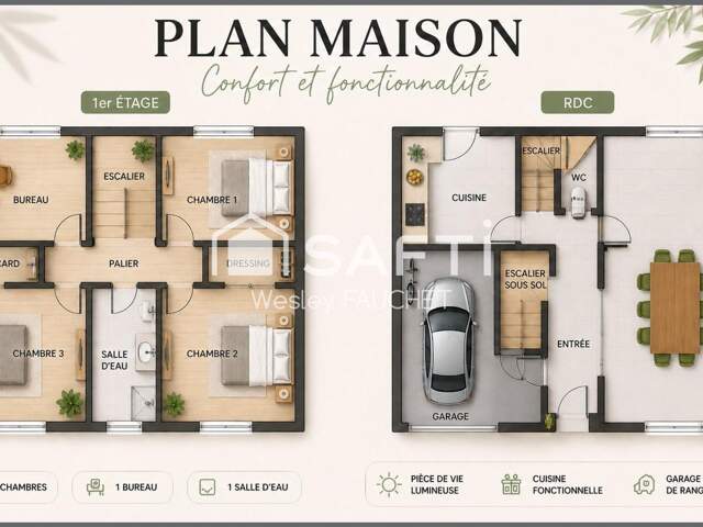 Maison de ville avec garage 105 m²  3 chambres +1 bureau  Proche Belle-Isle — photo du bien