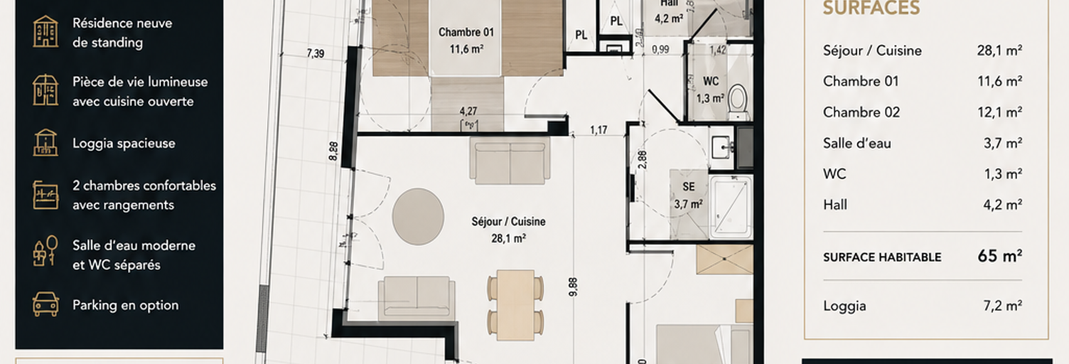 Appartement 3 Pièces 65 m² à vendre à Béziers (34500)