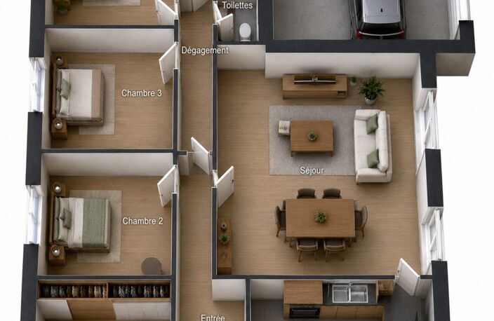 Pavillon plain pied, 3 chambres, 1230 m² de terrain clos de murs — photo 2