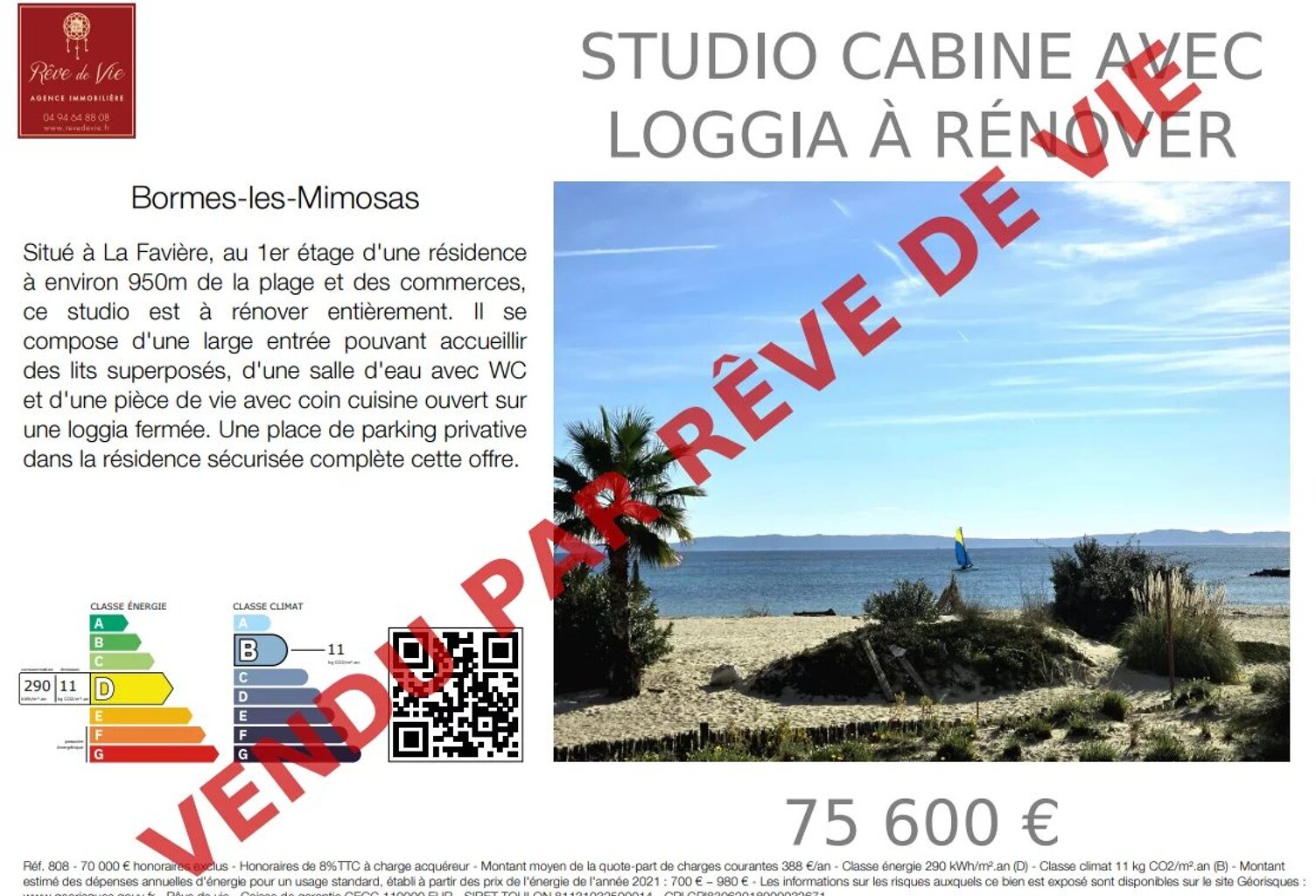 STUDIO CABINE AVEC LOGGIA À RÉNOVER PROCHE DES PLAGES — photo 1