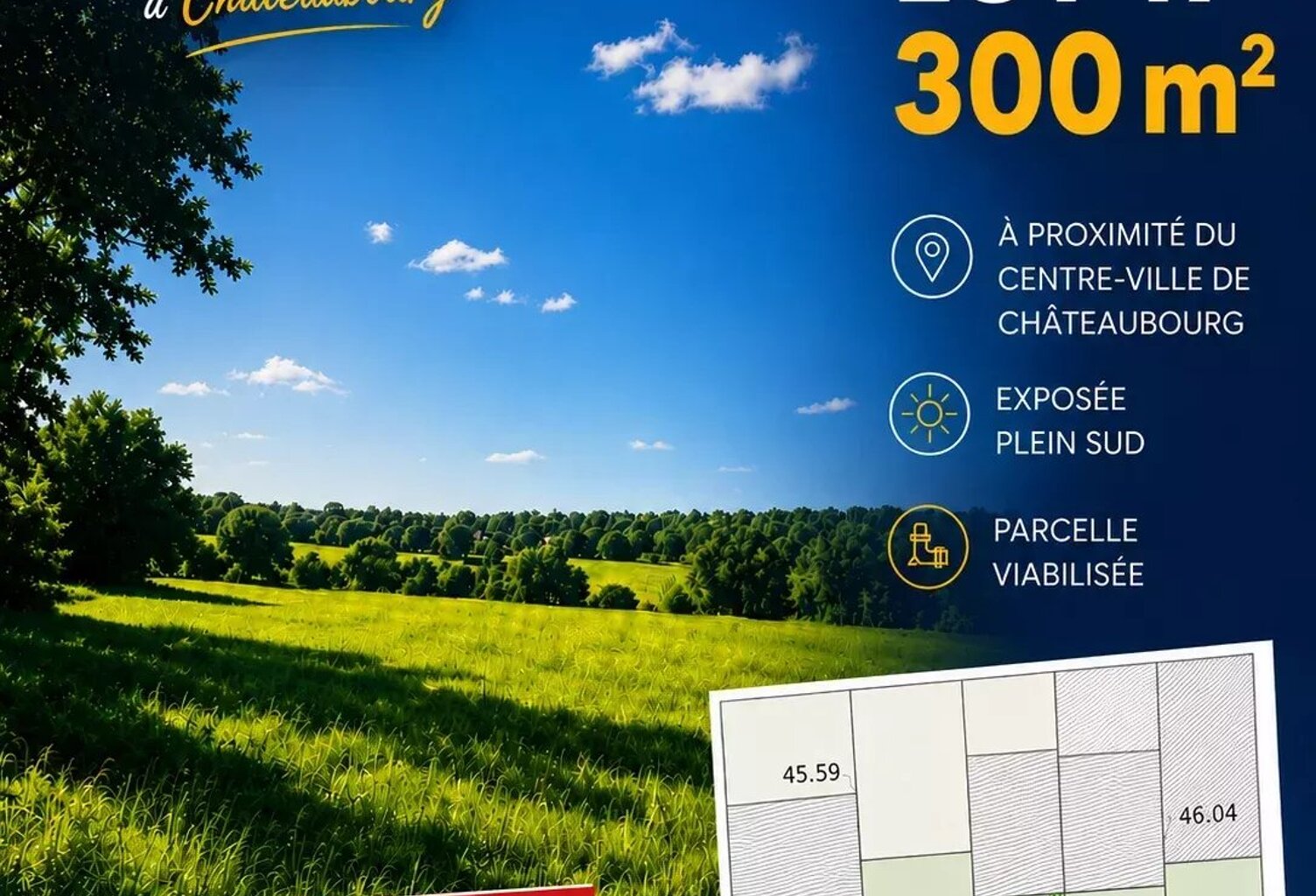 Terrain viabilisé, libre de constructeur, 300 m² à Châteaubourg — photo 1