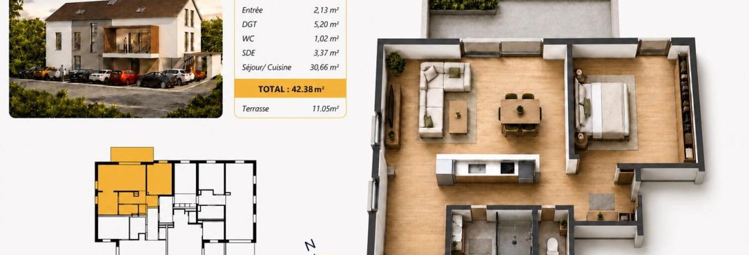 Appartement 2 Pièces 42 m² à vendre à Verny (57420)