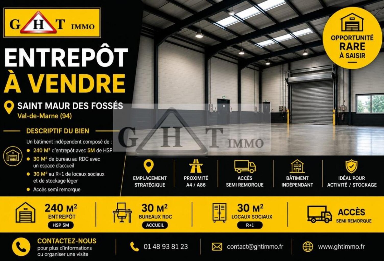 A VENDRE ENTREPOT BUREAU SAINT MAUR DES FOSSES — photo 1