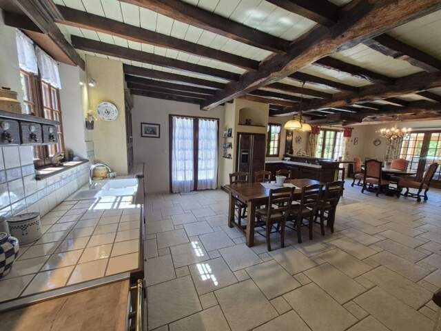 À vendre, proche Castelnau Magnoac (Hautes-Pyrénées): Belle maison gasconne rénovée avec palier en mezzanine, terrasses d'été, atelier/garage et piscine, situé dans un jardin de 7 679 m² avec une vue sur les montagnes et la campagne — photo du bien