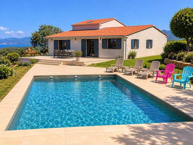 Propriano, Superbe propriété de 2 villas, piscine, vue mer, terrain de 3793 m2, vue panoramique — photo du bien