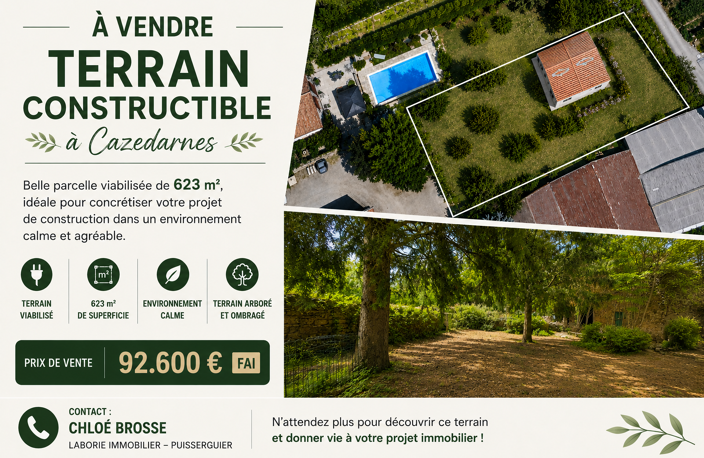 A VENDRE - CAZEDARNES - TERRAIN CONSTRUCIBLE ET VIABILISE DE — photo 3