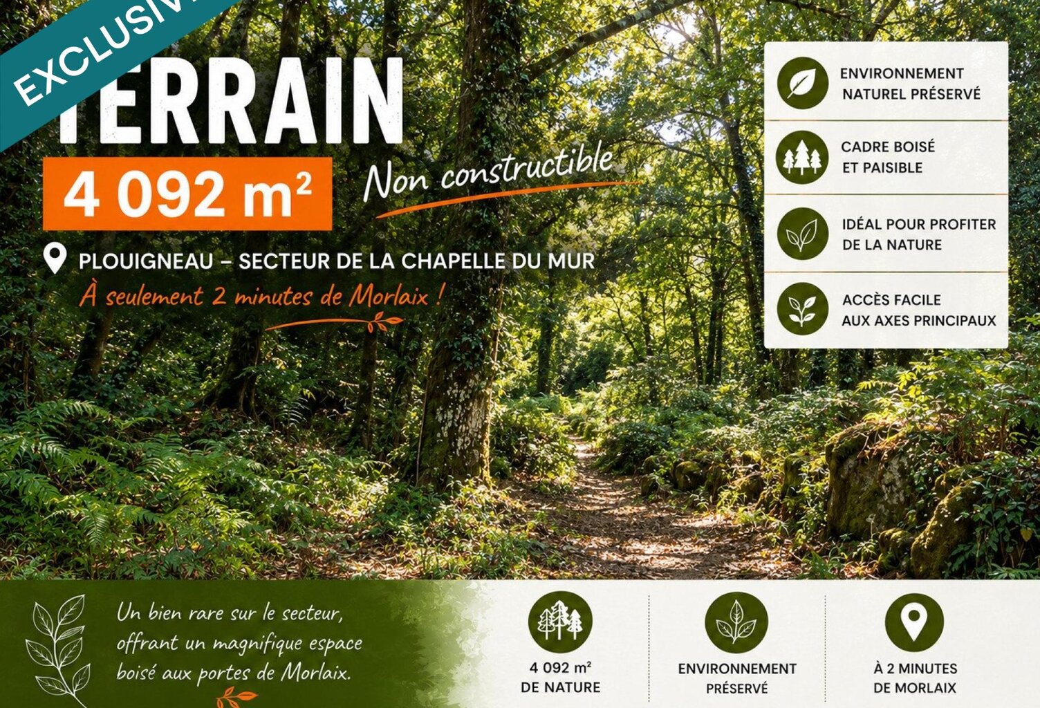 RARE SUR LE SECTEUR  TERRAIN BOISÉ DE 4 092 m² AUX PORTES DE MORLAIX — photo 1