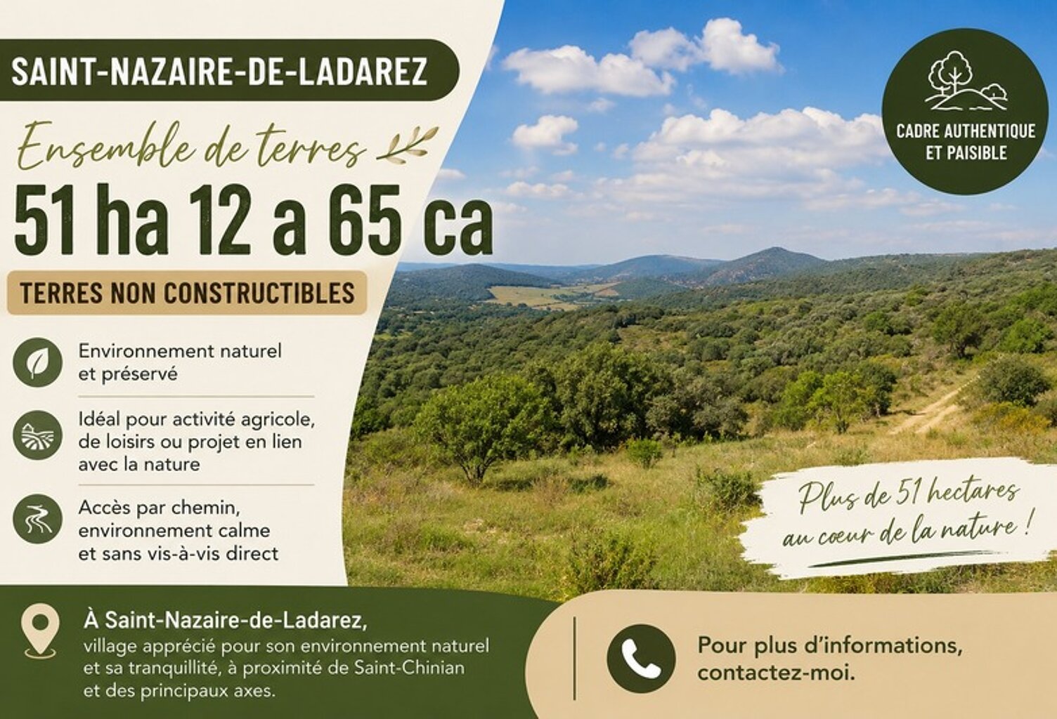 SAINT-NAZAIRE-DE-LADAREZ  (34) – Ensemble de terres de 51 ha 12 a 65 ca — photo 1