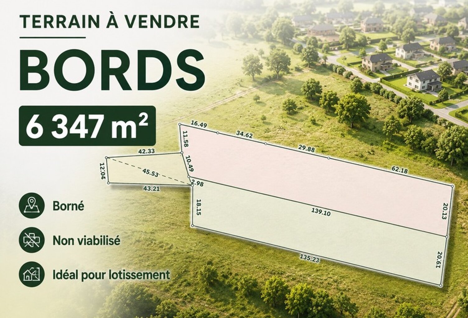 Terrain 6 347 m² à Bords – borné – idéal lotissement — photo 1