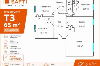 Appartement 3 pièces 76000 €