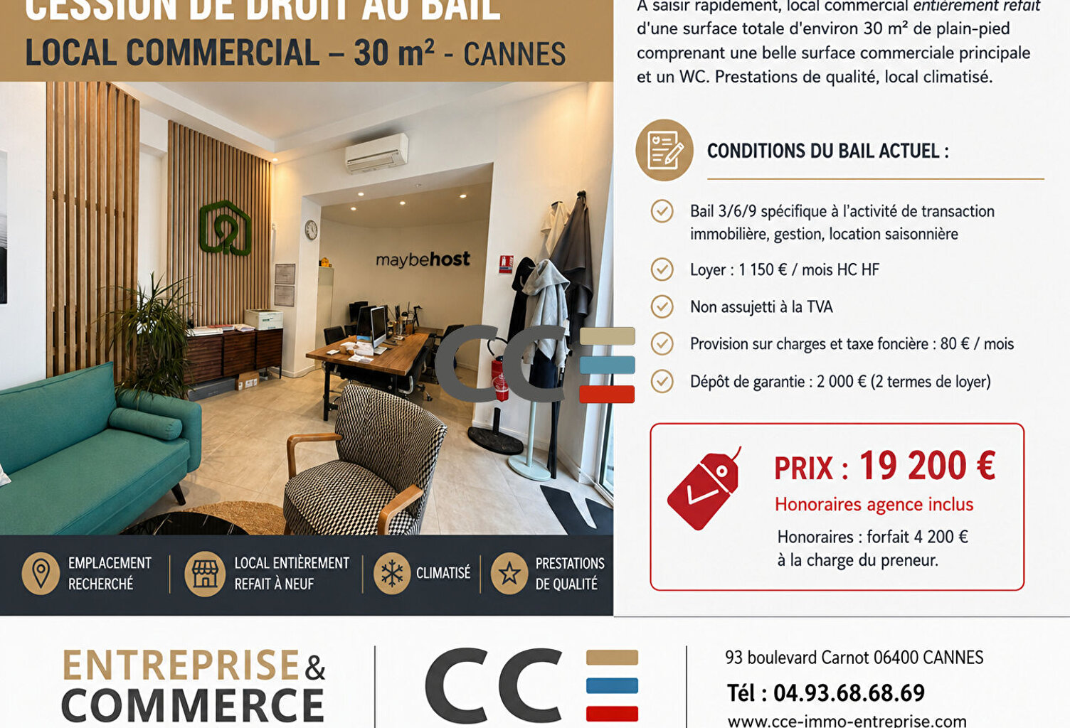 Droit au Bail local commercial - 30 m² - Cannes — photo 1