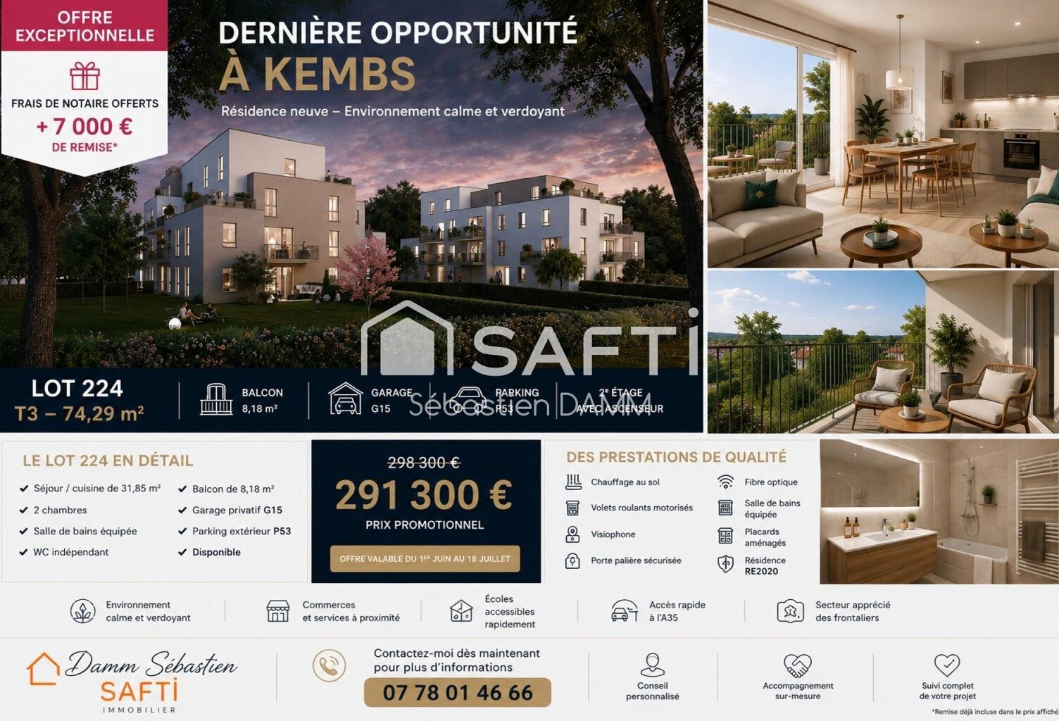 KEMBS  Appartement 3 pièces neuf avec balcon, garage et parking — photo 1