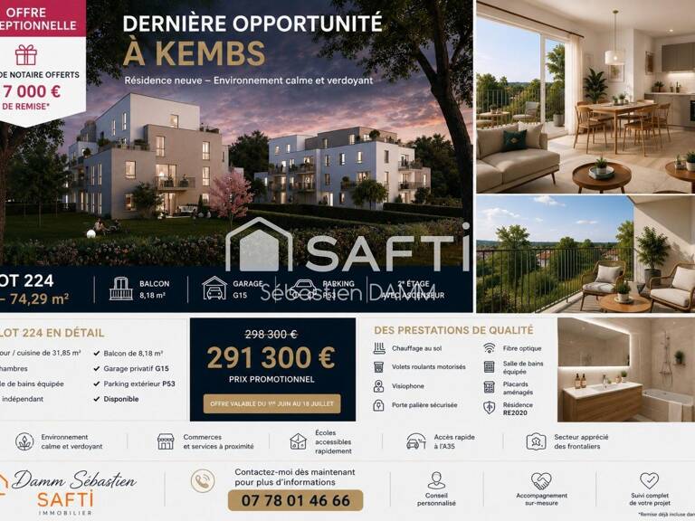 KEMBS  Appartement 3 pièces neuf avec balcon, garage et parking — photo 1