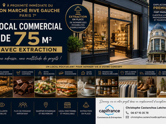 EMPLACEMENT PREMIUM À DEUX PAS DU BON MARCHÉ RIVE GAUCHE – LOCAL COMMERCIAL DE 75 M² AVEC EXTRACTION — photo du bien