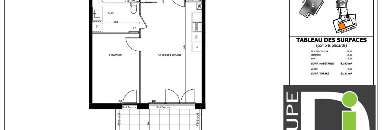 Appartement 2 Pièces 42 m² à vendre à Valence (26000)
