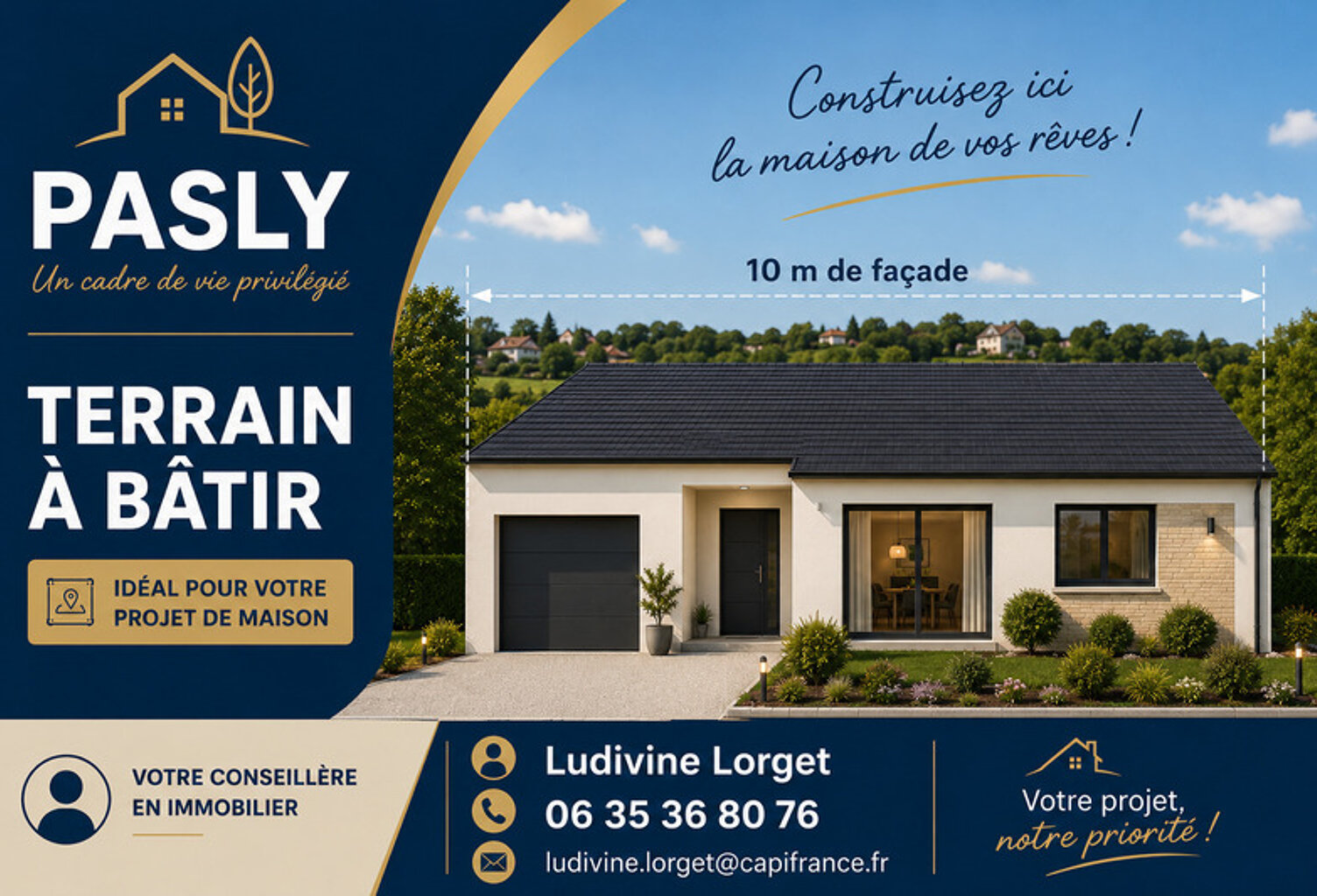 Terrain constructible à vendre de 1320 m² PASLY (02200) – Façade 10m- exposition SUD-EST- idéalement situé — photo 1