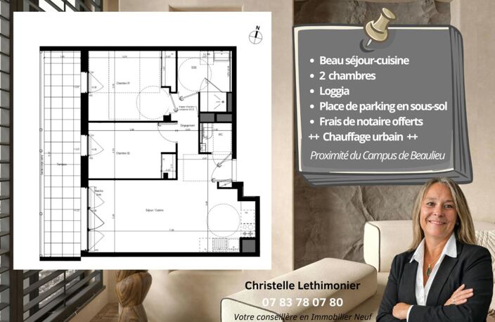 Appartement - Rennes - 3 pièces - 58.8 m2 + Parking + Loggia - Quartier Jeanne d'Arc — photo 2