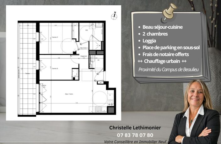 Appartement - Rennes - 3 pièces - 58.8 m2 + Parking + Loggia - Quartier Jeanne d'Arc — photo 2