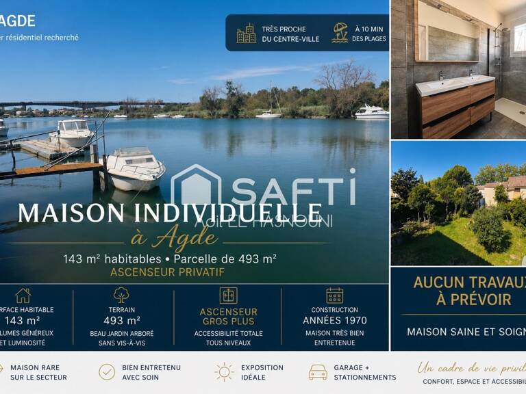 AGDE  Maison 143 m² avec ascenseur, possibilité 2 logements indépendants, aucun travaux — photo 1