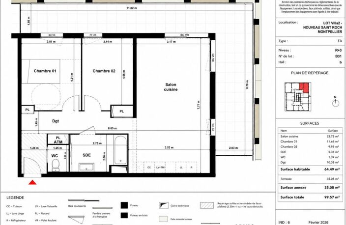 Appartement Type 3 Neuf avec spacieuse terrasse de 38,7 m2 exposée OUEST-NORD ET PLACE DE PARKING PRIVATIVE EN SOUS-SOL SÉCURISÉ À Vendre dans résidence neuve en VEFA — photo 4