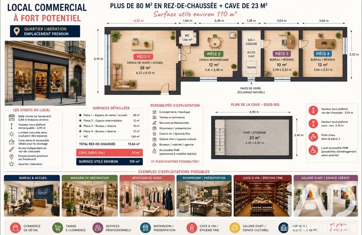 Vente Local commercial 109 m&sup2; — photo 2