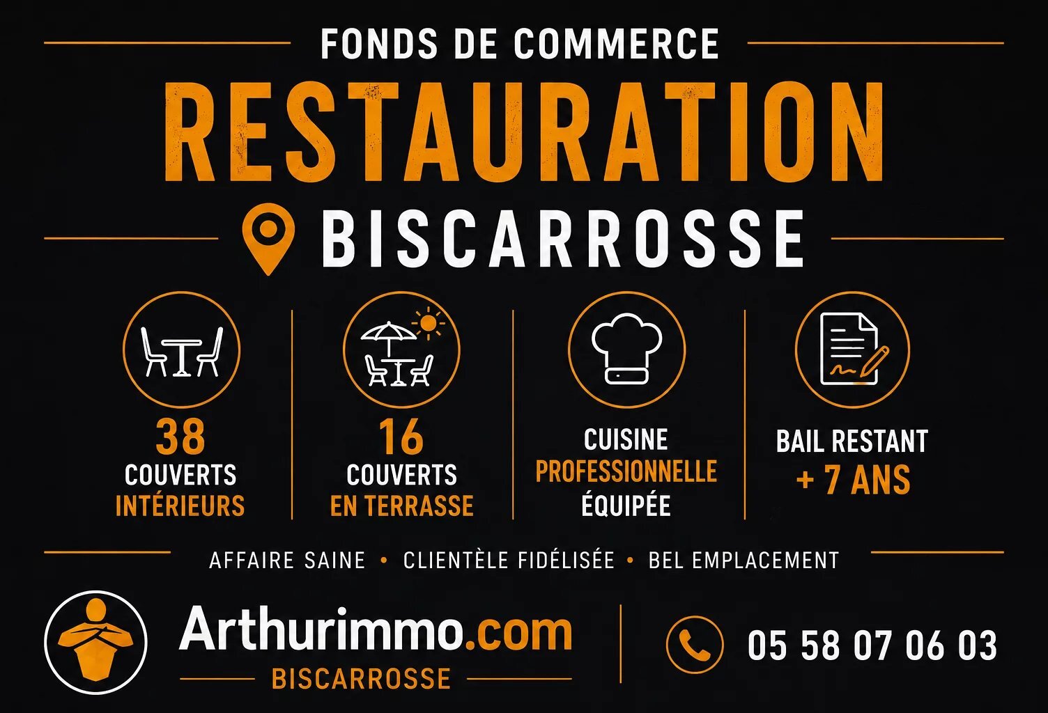 FONDS DE COMMERCE DE RESTAURATION À VENDRE – BISCARROSSE — photo 1