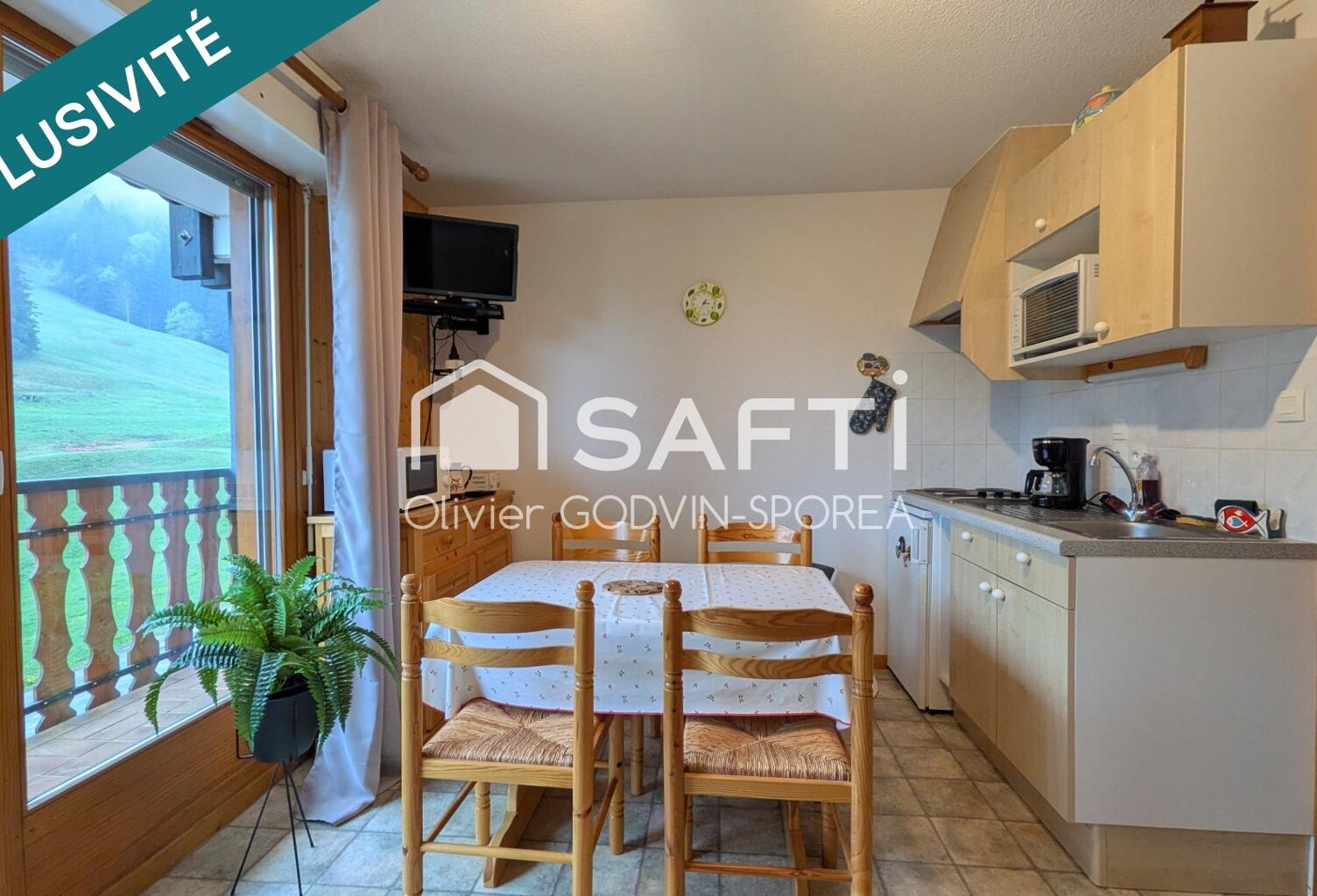 Studio cabine de 22 m2 avec balcon exposé sud et casier à ski offrant une vue dégagée sur les alpages et montagnes environnantes. — photo 1