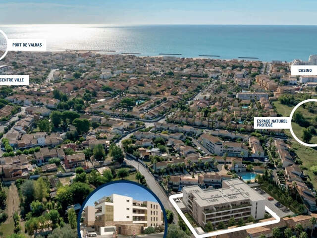 Valras-Plage. T4 de 85 m². Le privilège du plain-pied avec une terrasse Sud de 33 m² face au parc — photo du bien