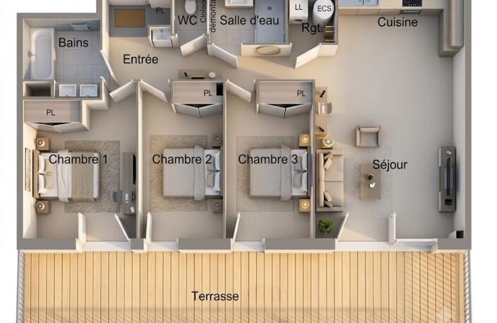 Valras-Plage. T4 de 85 m². Le privilège du plain-pied avec une terrasse Sud de 33 m² face au parc — photo 2
