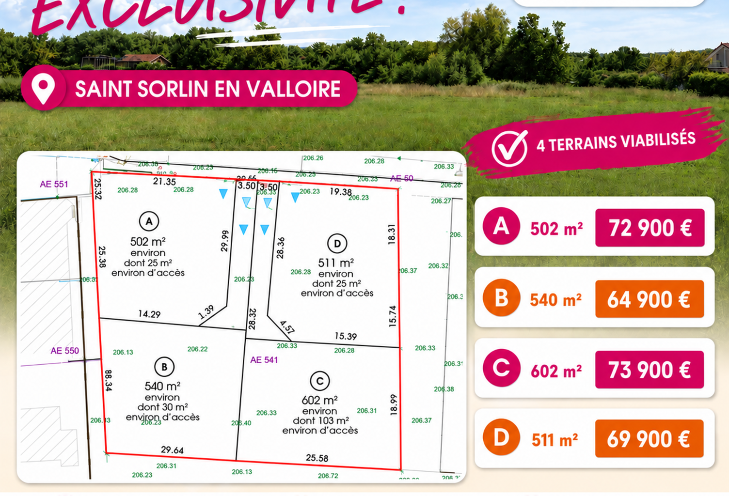 Vente terrain à construire 540 m² Saint-Sorlin-en-Valloire (26210) — photo 1