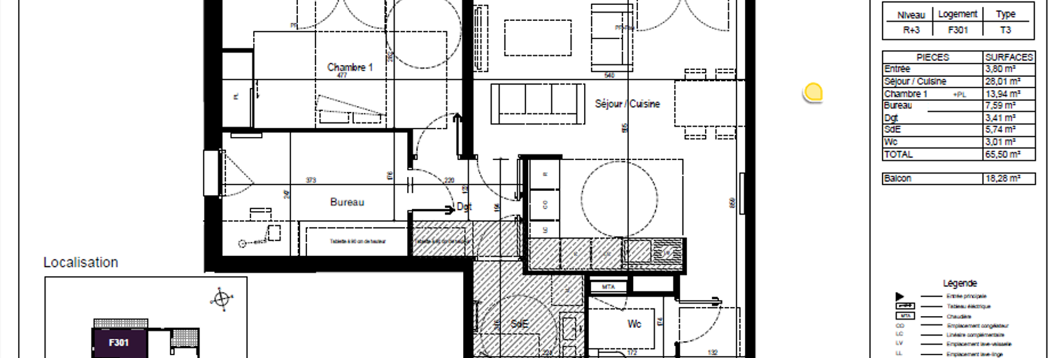 Appartement 3 Pièces 65 m² à louer à Bordeaux (33100)