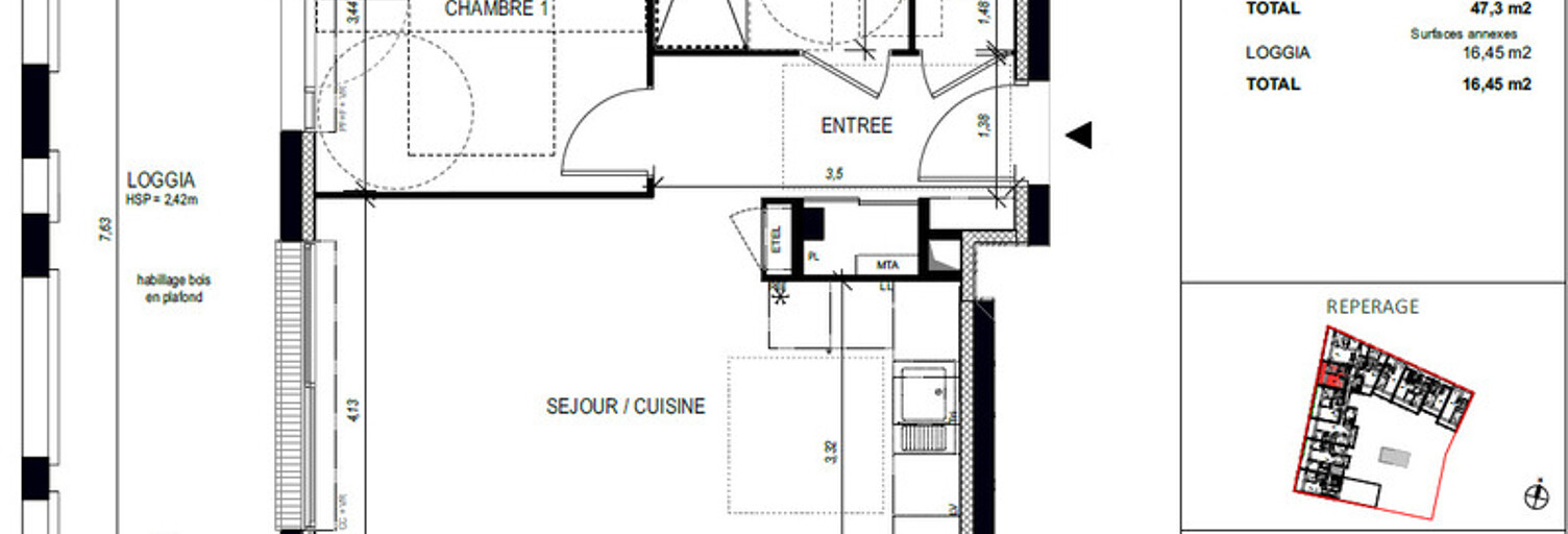 Appartement 2 Pièces 48 m² à louer à Bordeaux (33100)