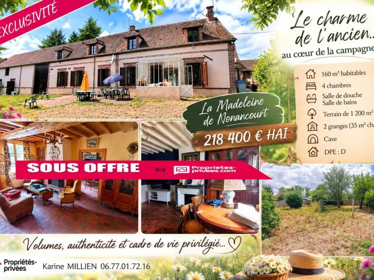 LA MADELEINE DE NONANCOURT 27320 Maison individuelle - 1 étage - 4/5 chambres - 2 granges - Cabanon de jardin - Terrain - 218 400  HAI — photo 1