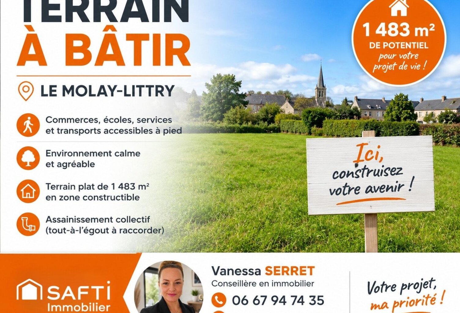 Terrain constructible de 1483 m² en plein cœur du Molay-Littry — photo 1