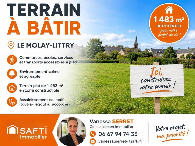 Terrain constructible de 1483 m² en plein cœur du Molay-Littry — photo 1