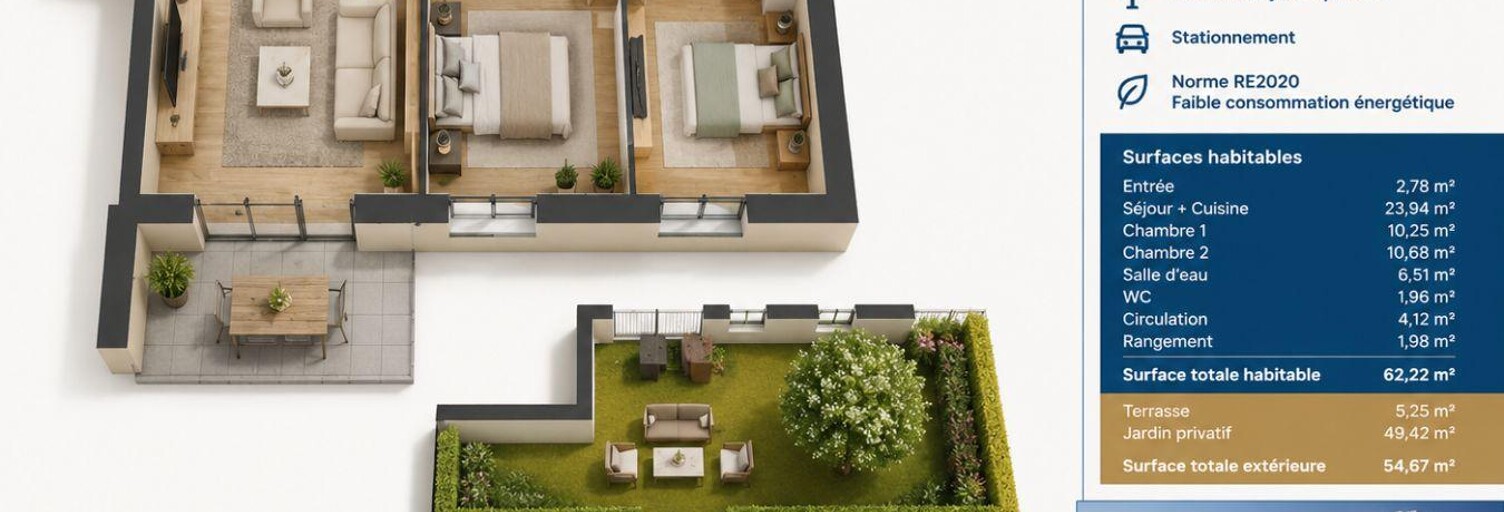 Appartement 3 Pièces 62 m² à vendre à Saint-Pierre-lès-Nemours (77140)