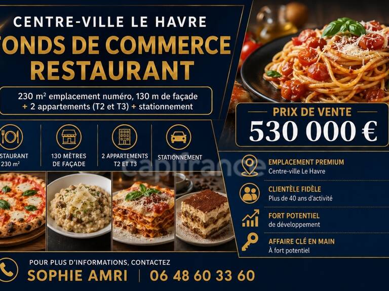 *Centre-Ville Le Havre* Fonds de commerce Restaurant 230 m² emplacement numéro 1, 130 m de vitrine + 2 appartements (T2 et T3) + stationnement — photo 1