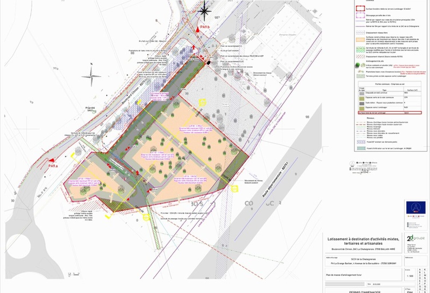 Terrain avec visibilité premium à vendre sur 3393m² à  BALLAN MIRE (37)  emprise bâtie maxi de 2035m² 12 m de hauteur — photo 1