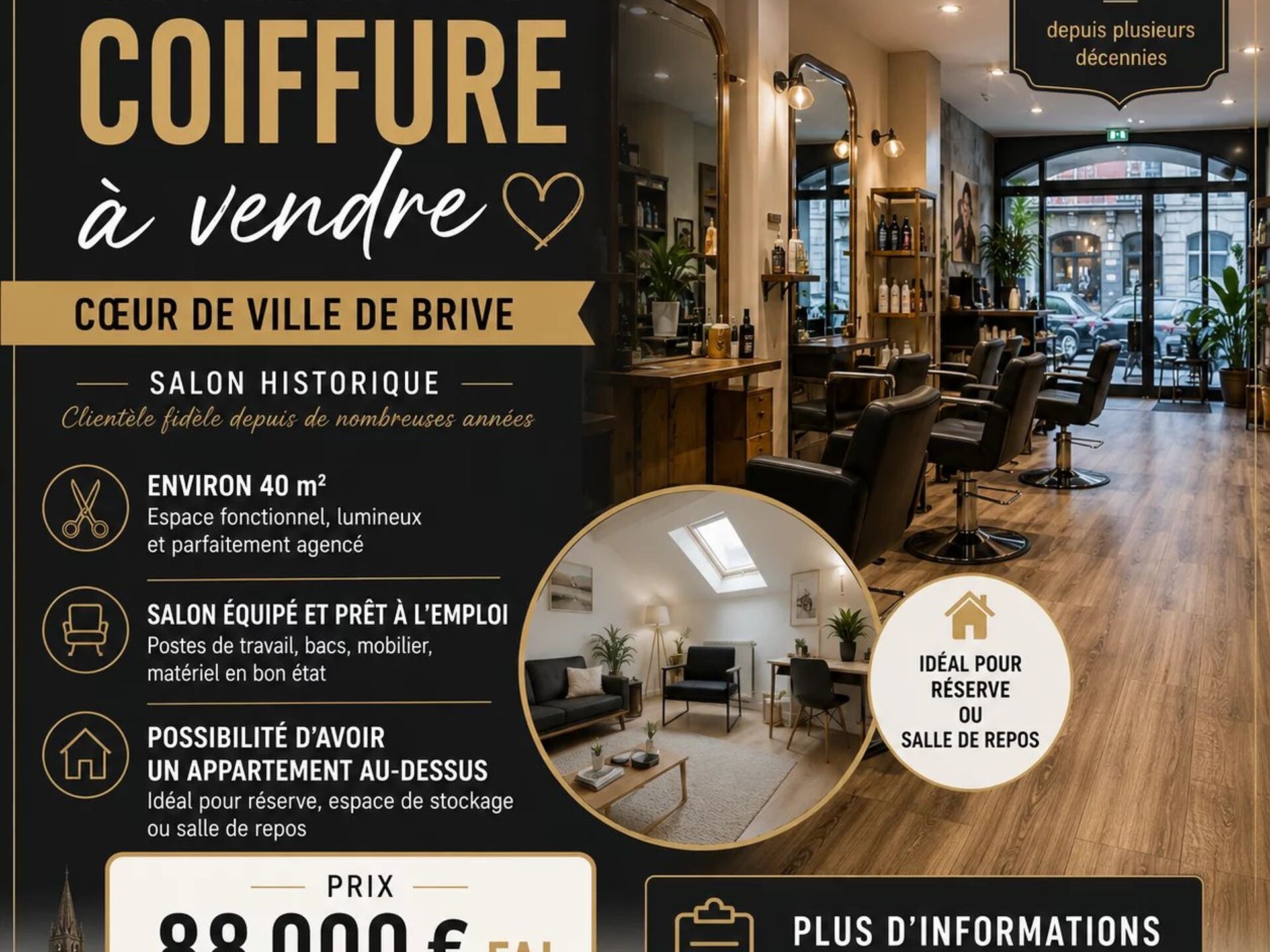 1 pièce 40 m² · à Brive-la-Gaillarde · 40 m² · 88 000 €