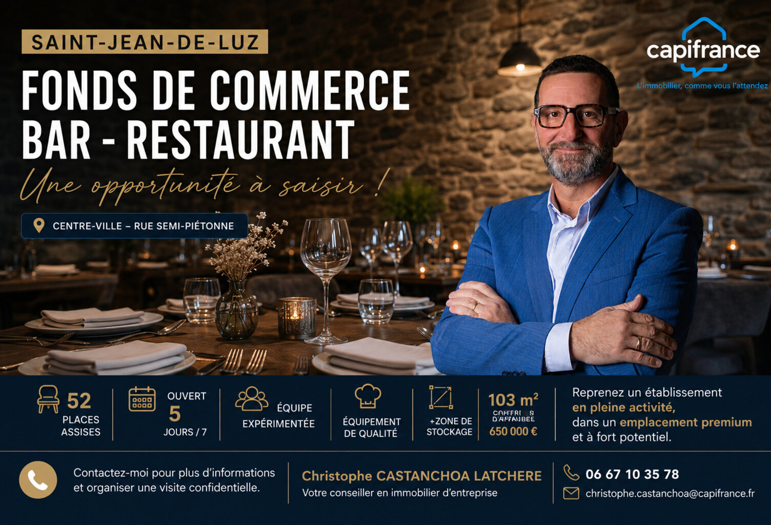 Fonds de commerce Bar Licence IV– Restaurant à vendre | Saint-Jean-de-Luz – Centre-ville — photo 1