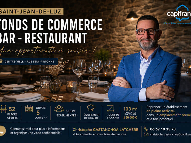 Fonds de commerce Bar Licence IV– Restaurant à vendre | Saint-Jean-de-Luz – Centre-ville — photo 1