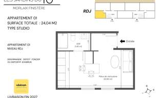 Appartement 1 Pièce 24 m² à vendre à Morlaix (29600)