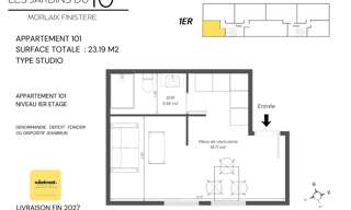 Appartement 1 Pièce 23 m² à vendre à Morlaix (29600)