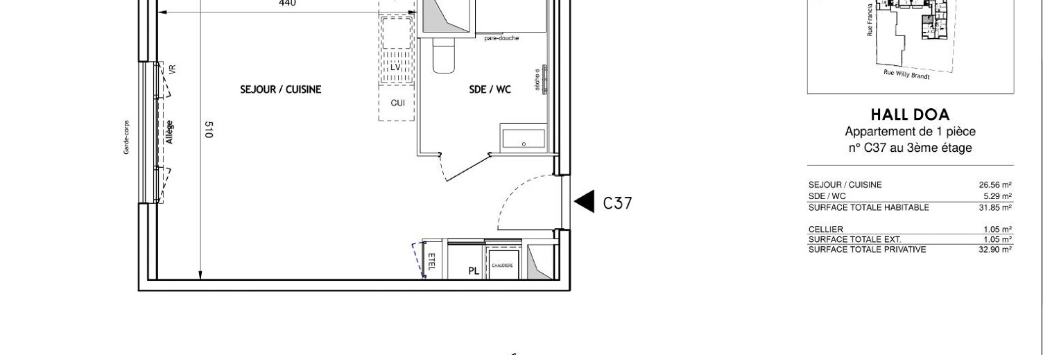Appartement 1 Pièce 31 m² à louer à Villeurbanne (69100)
